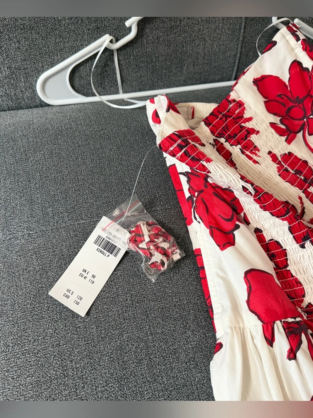Strapless Drop-Waist Maxi Dress - red floral, XS Petite